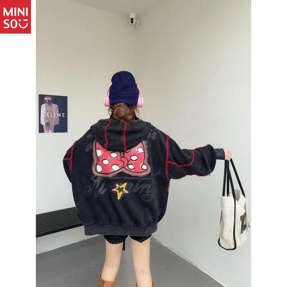 Miniso 2025 Autumn New Printed Cartoon Pattern Casual Coat Women's Loose Casual Versatile Top Tide