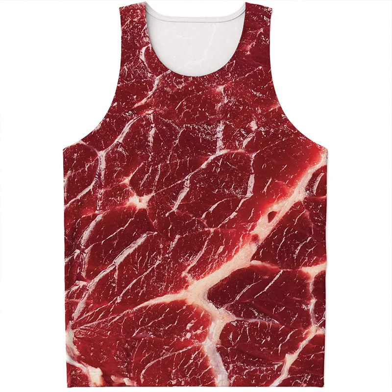 Fresh Meat Beef 3D Printed Tank Top For Men Personality Oversized T-shirt Tops Male Clothes Quick Dry Vest Sleeveless Tees