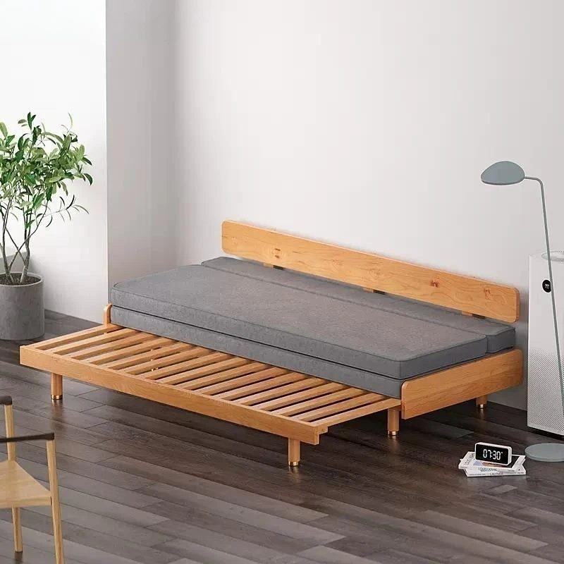 

Solid wood folding dual-purpose sofa bed, cherry wood small apartment living room telescopic bed tatami, push-pull bed