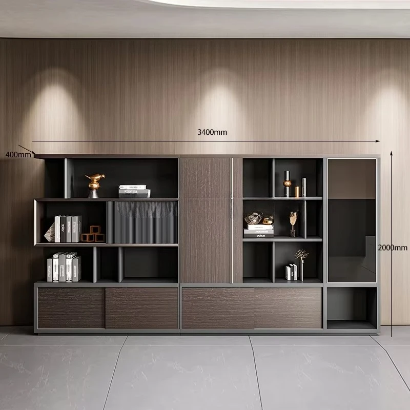 

Modern Double-Door Light File Cabinet Wooden Bookcase for Office Furniture for Chairman's Background Desk