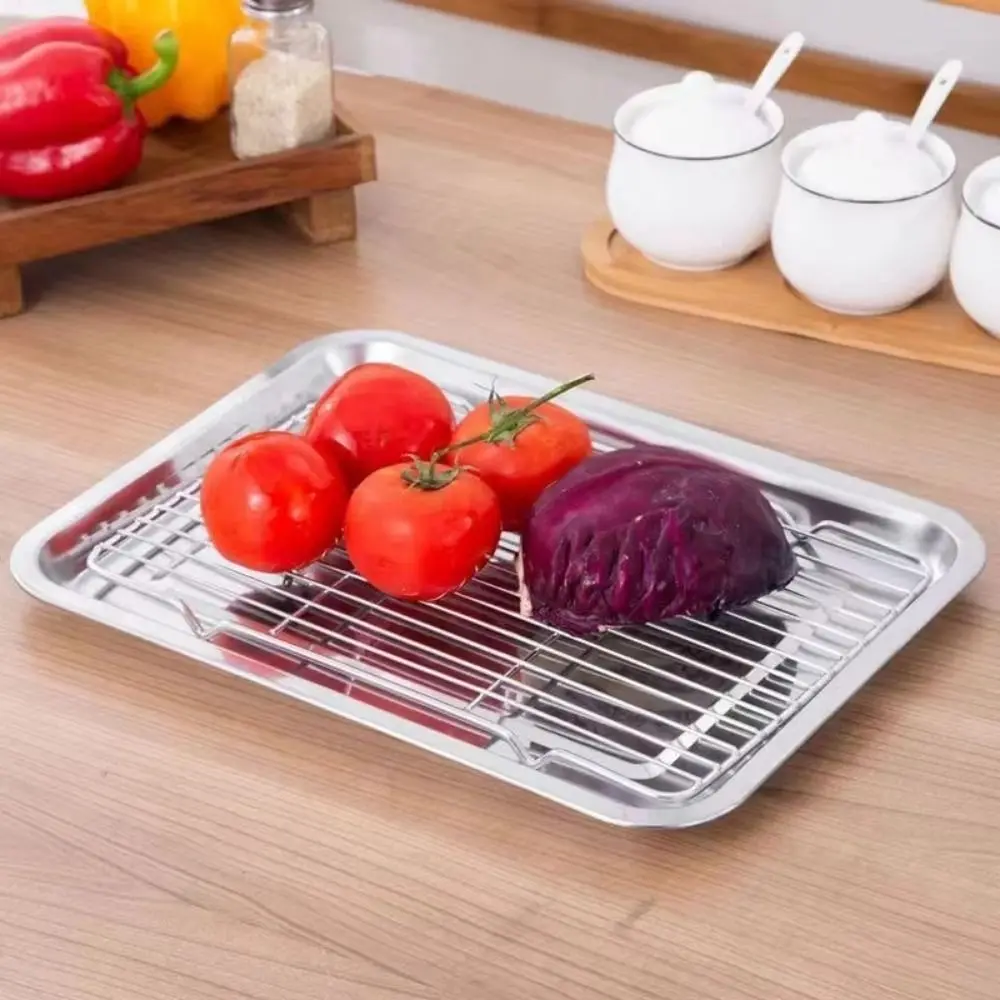 

Stainless Steel Baking Pan with Rack Food-Grade Removable Food Cooling Tray Rectangle Shape Heat-resistant Draining Oil Pan