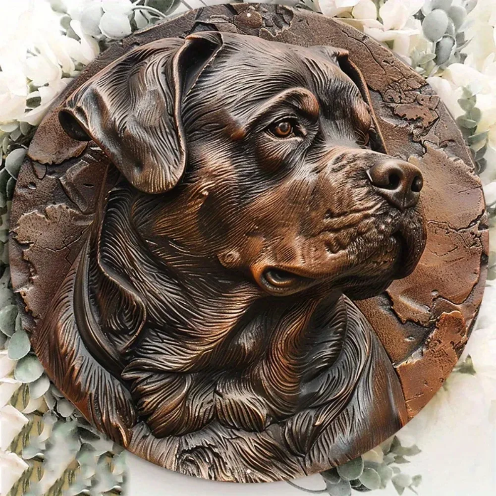 Escultura de resina de aluminio del perro Rottweiler, letrero redondo, colgador de puerta, arte de pared, decoración del hogar, 8x8 pulgadas, 1 ud.