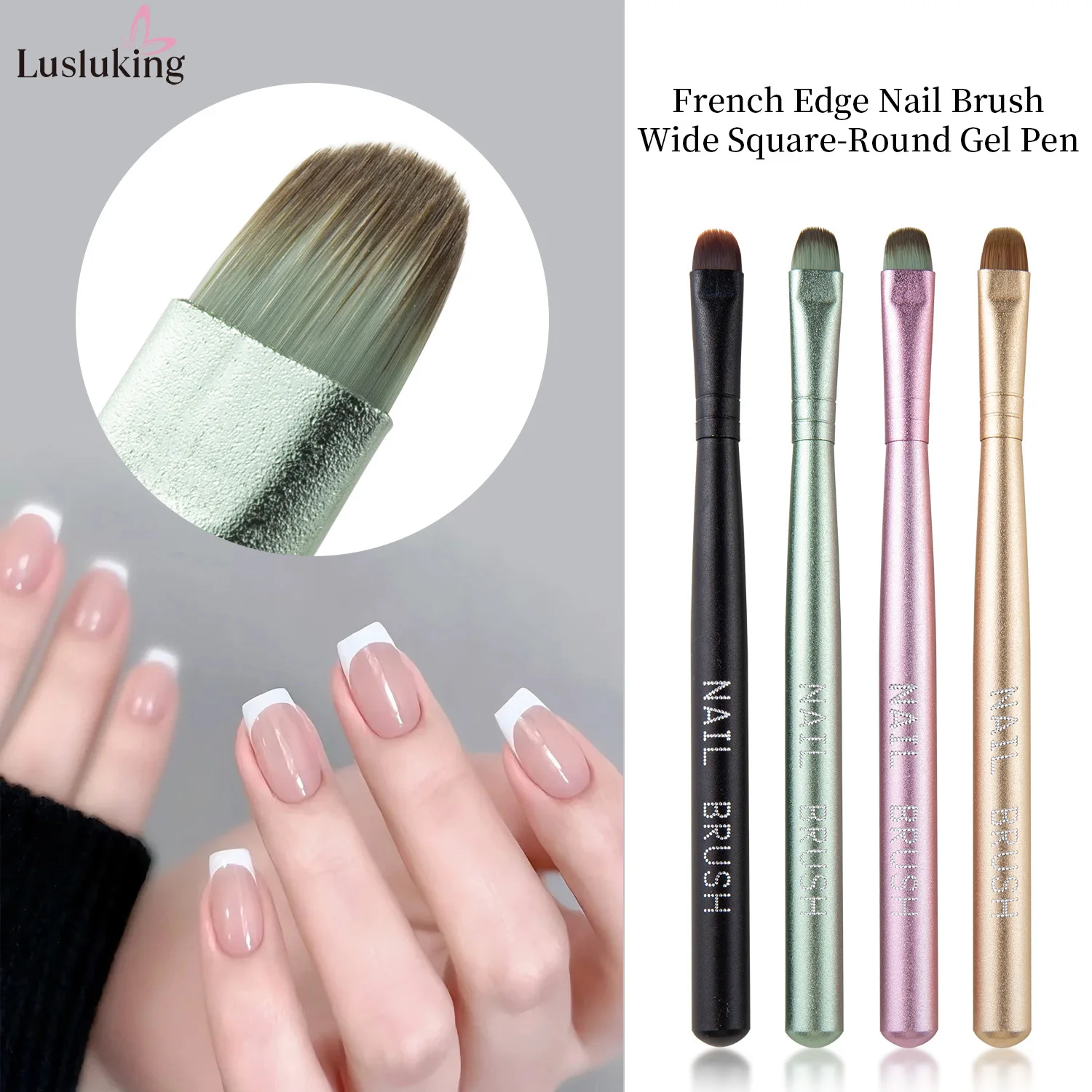 French Manicure Round Nail Brush Metal Sandblasted Handle Nylon Bristles Base Gel Refine French Edges DIY Salon Nail Art Tools