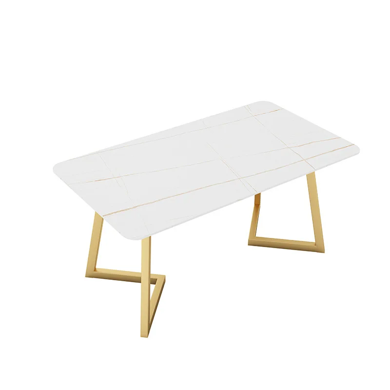 

Restaurant rectangular dining table and chair combination Nordic small household dessert shop dining table wrought iron slate
