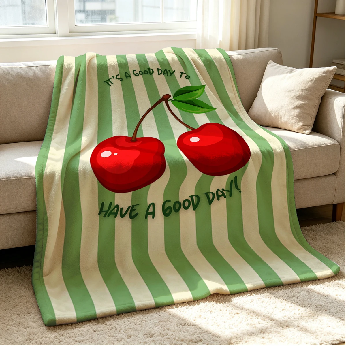 Cherry Joy Flannel Blanket Warm Soft Halloween Christmas Couch Warm Cozy Decorative Decor Gift for All Season
