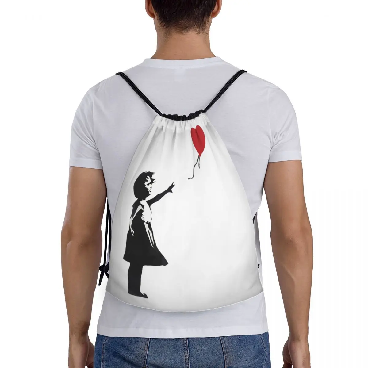 

Banksy - Girl With Balloon Backpacks Fashion Portable Drawstring Bundle Pocket Sports Bag Book Bags For Travel School
