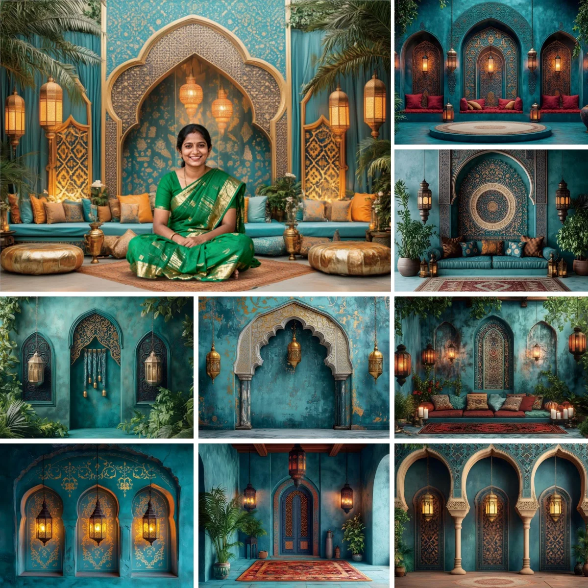 Eid Mubarak Backdrop Moroccan Medieval Palace Arab Religious Architecture Indoor Decor Al Fitr Festival Adult Portrait Banners
