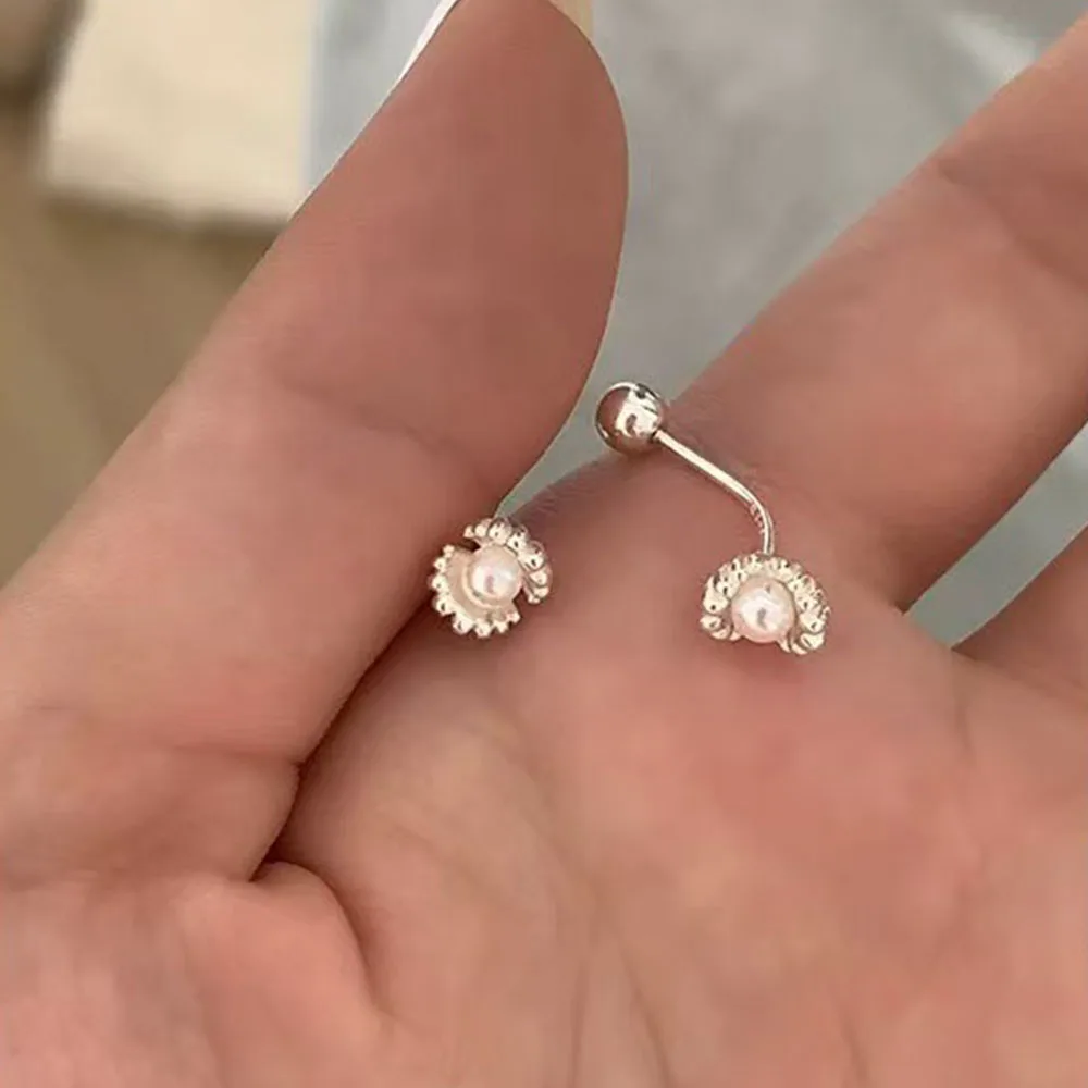 Niche Luxury 925 Silver Needle Pearl Shell Bead Screw Stud Earrings For Women Party Cute Fashion Jewelry Accessible