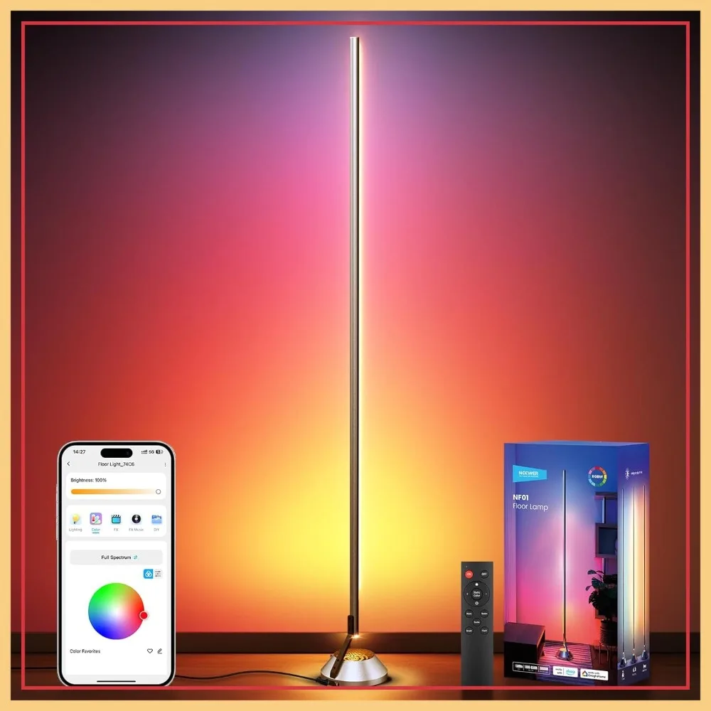 

Smart RGBW Floor Lamp, 1500lm LED Standing Corner Light, Compatible with Alexa & Google, APP Control/AI DIY/Music Sync/16 Million Colors, Ambience Lighting for Bedroom Living Room, NF01