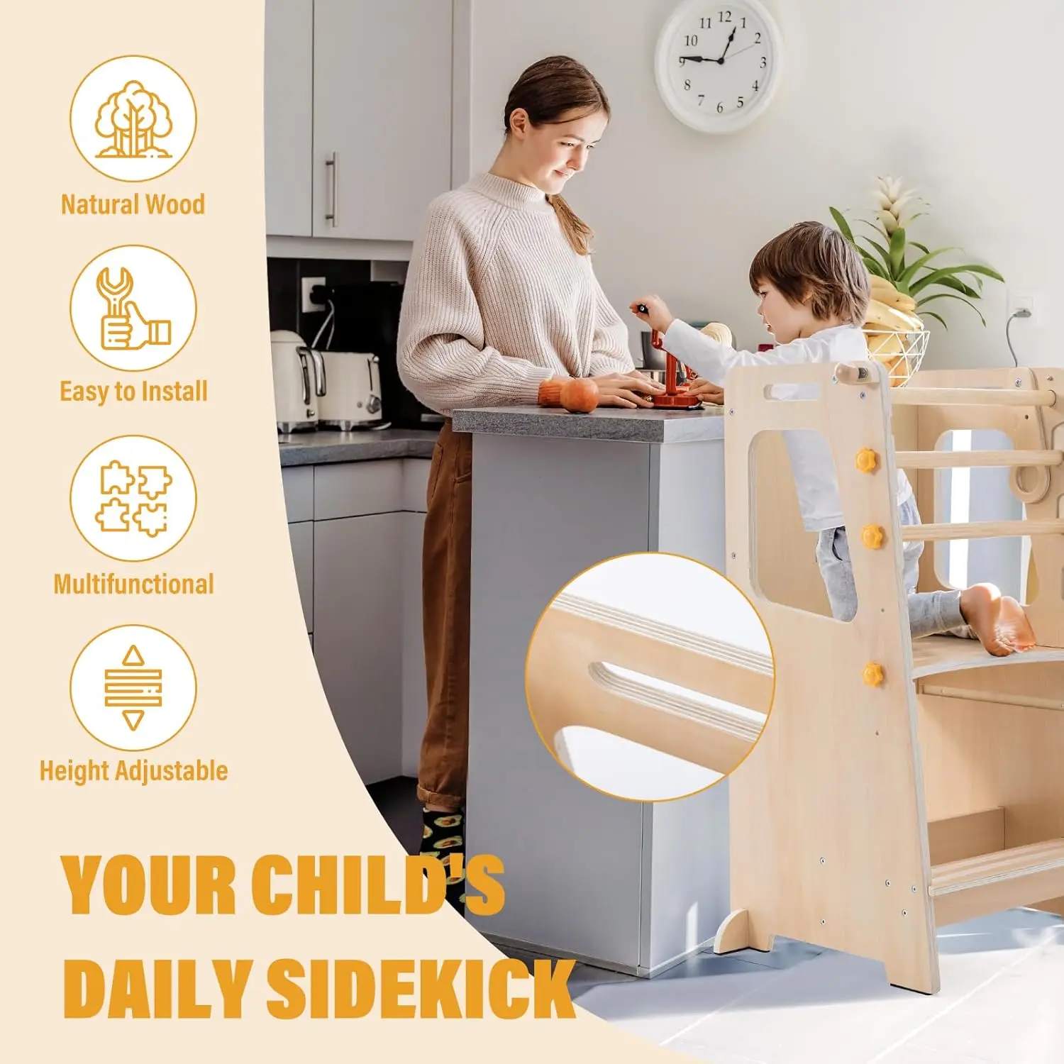 Torre, taburete de cocina para niños 4 en 1 con pizarra blanca, taburete para niños pequeños con mesa y silla convertibles, ayudante para niños pequeños