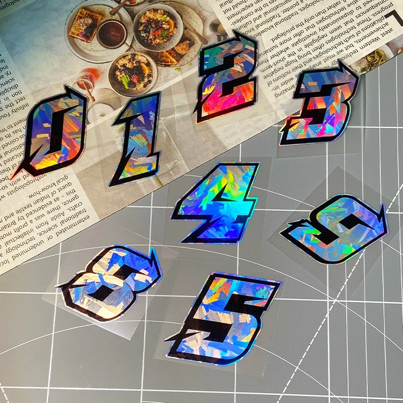 1PC Arabic Numbers Motorcycle Stickers Reflective Holographic Carbon Effect for Helmet Scooter Fuel Tank Front Fairing Decals image 5