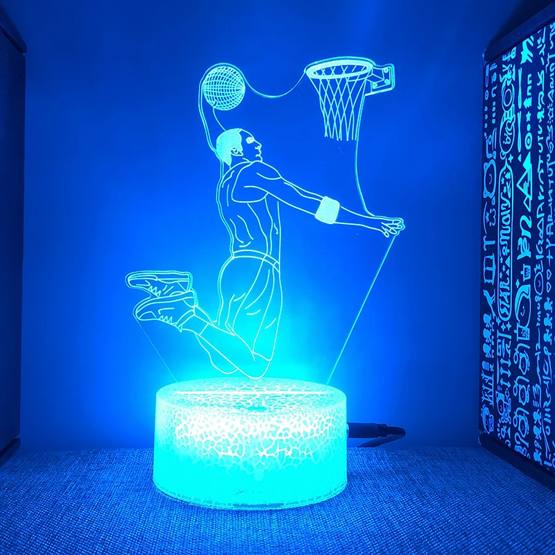 Basketball Shot Figure Night Lights Layups Rgb Rechargeable Touch Acrylic 3d Neon Lamp For Bedroom Bedside Table Kids Gift