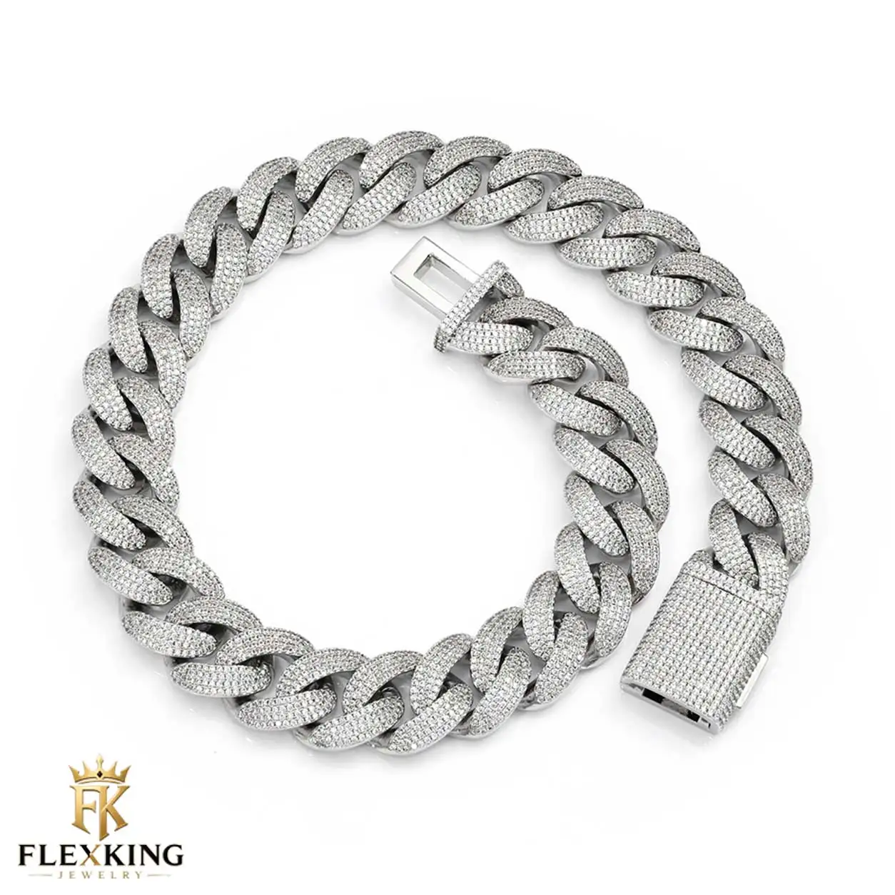 FLEXKING Luxury Diamond Cuban Link Chain 20MM Bling Cubic Zirconia Full Iced Out Cuban Necklace Hip Hop Jewelry Wholesale