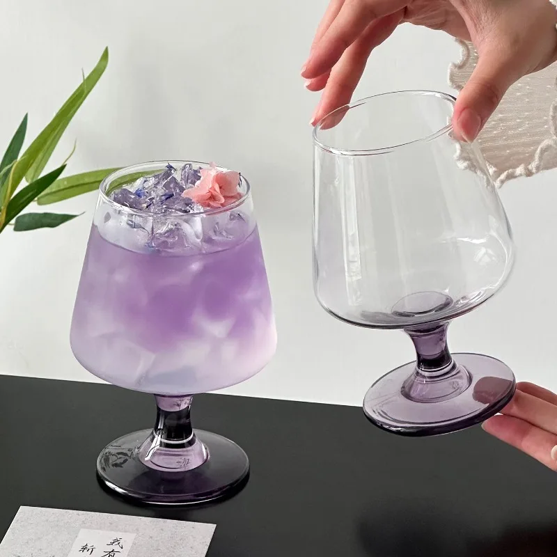 Purple Stemmed Brandy Glass Cups Creative Juice Sparkling Cup Thin Beverage Cocktail Mixing Glass Cup Short Footed Glasses