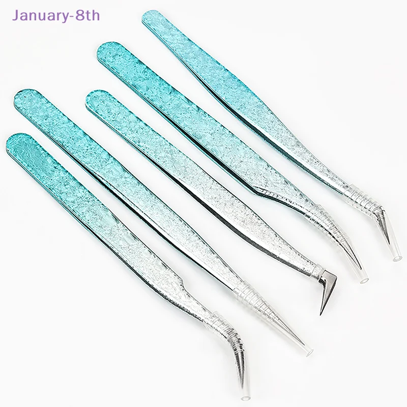 2Pcs Eyelash Tweezers Ice Flower Anti-static 3D Accurate Eyebrow Grafting False Lashes Extension Supplies Makeup Tweezer Tools