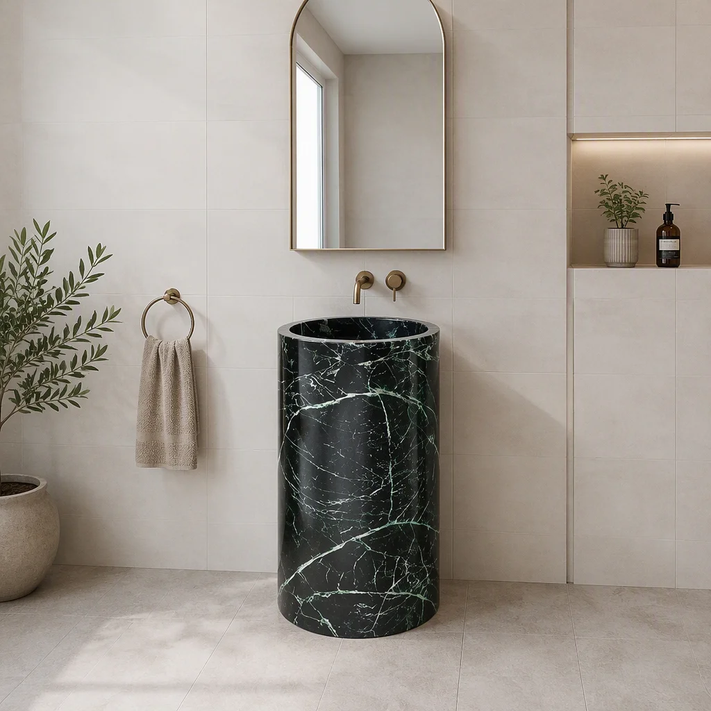 1pcs Can Be Customized Luxury Decorative Green Marble Stone Wash Basin Round Shape Bathroom Pedestal Sink