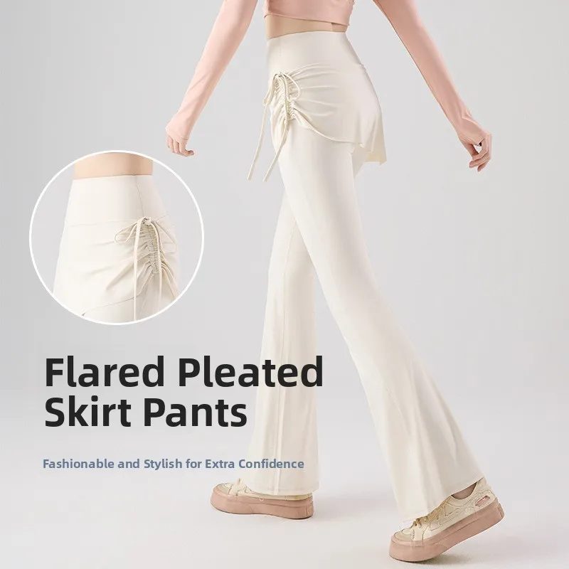 

Women's Dstring High Waist Cheeky Butt Yoga Pilates Sports Fitn Micro Flared Pants Skirt Tight Thin Summer Long