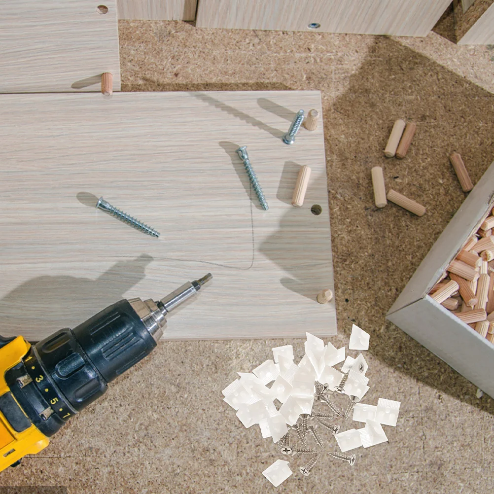 

200Pcs Furniture Drawer Wedges Plastic L-Shaped Bottom Bracket Sagging Drawer Repair Reinforcement Kit Mending Wedges