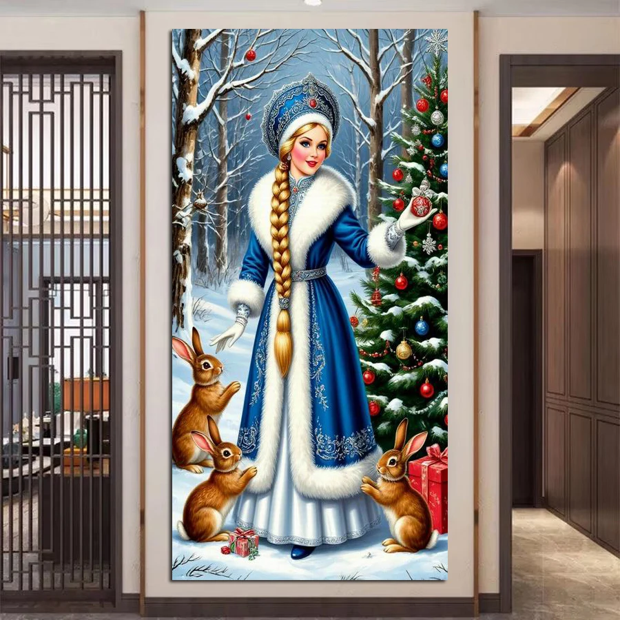 

Картина «Женщина и кролики», большая картина «сделай сам», алмазная живопись, лес, снежные животные, полная квадратная круглая дрель, наборы для вышивания мозаикой