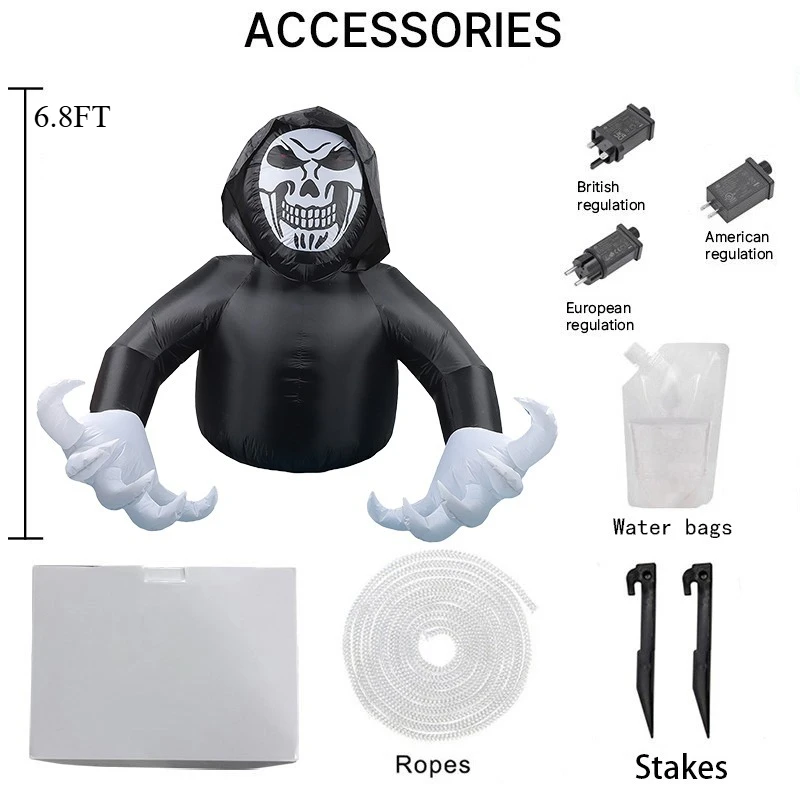 6.8피트 할로윈 풍선 장난감 해골 무서운 유령 장식 외부 Grim Reaper Giant Scary Blow Up Yard Decor Inflatables