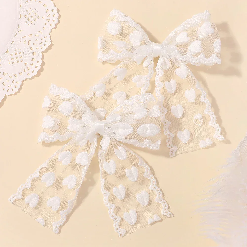 

RAINBOW BOWS 2Pcs Lovely Yarn Heart Bowknot Hair Clips for Girls Fairy Bows Hairpin Barrettes Headwear Kids Hair Accessories
