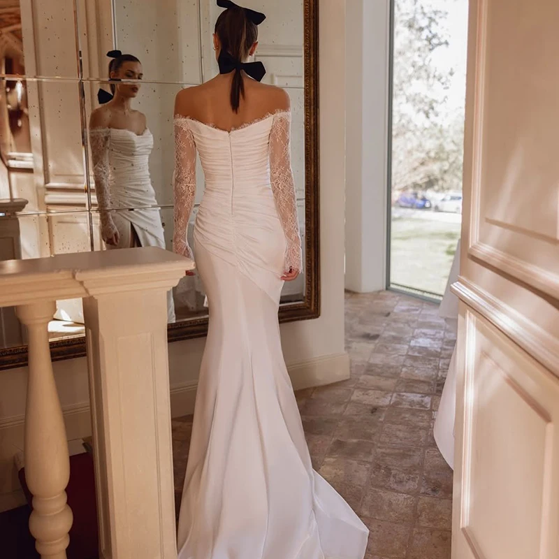 Eightree 2026 マーメイドウェディングドレス恋人長袖レースサテンブライダルドレスホワイトウェディングボールウエディングドレスカスタマイズ