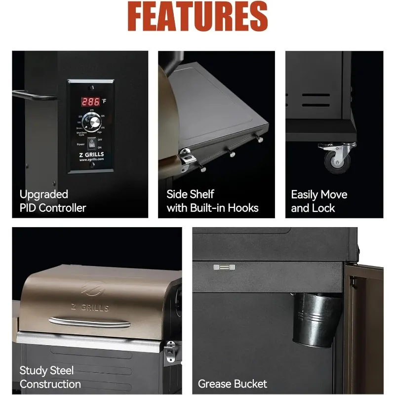 Z GRILLS Wood Pellet Grill Smoker with PID Technology, Auto Temperature Control, Direct Flame Searing Function,  600D, Bronze