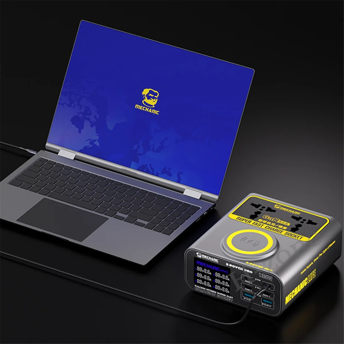 S- QC3.0 PD67W شحن سريع مع شاشة LCD شحن متعدد لأجهزة الكمبيوتر المحمولة وكاميرا الهاتف وقابس الاتحاد الأوروبي