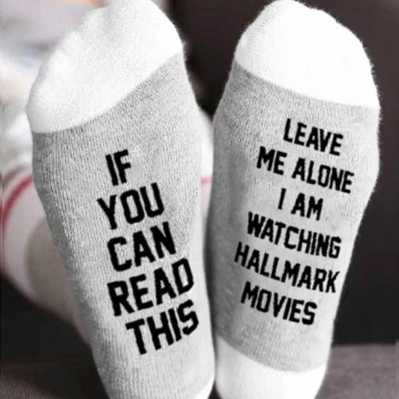 Custom Funny Socks If You Can Read This Leave Me Alone I Am Watching Hallmark Movies Letters Hosiery Christmas Appreciation Gift