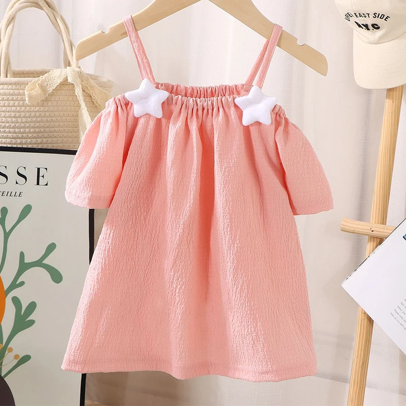 Summer Kid Girl T-shirt Strap Off Shouler Children Girl Blouse Tops Baby Girl Clothes Sweet Infant Outfit Toddler Tees A1230