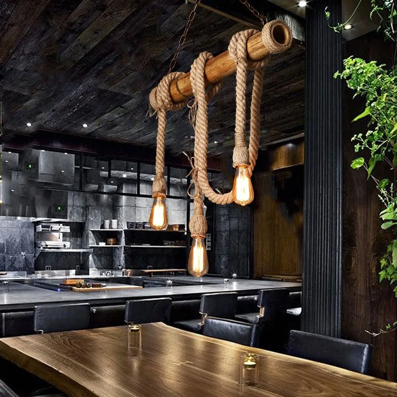 النمط الأمريكي الريفية حبل القنب قلادة ضوء الرجعية النمط الصناعي مطعم مصباح الإبداعية مقهى بار الديكور الفني #3