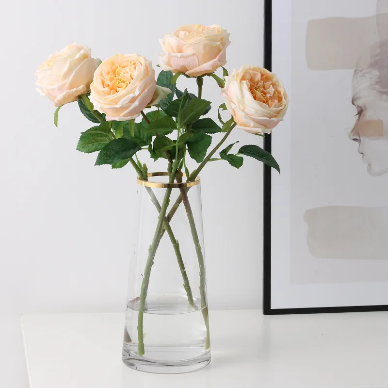 

Artificial Austin Tea Rose Latex Simulation Flower Really Touch Wedding Banquet Family Party Garden Flowers Arrangement Decor