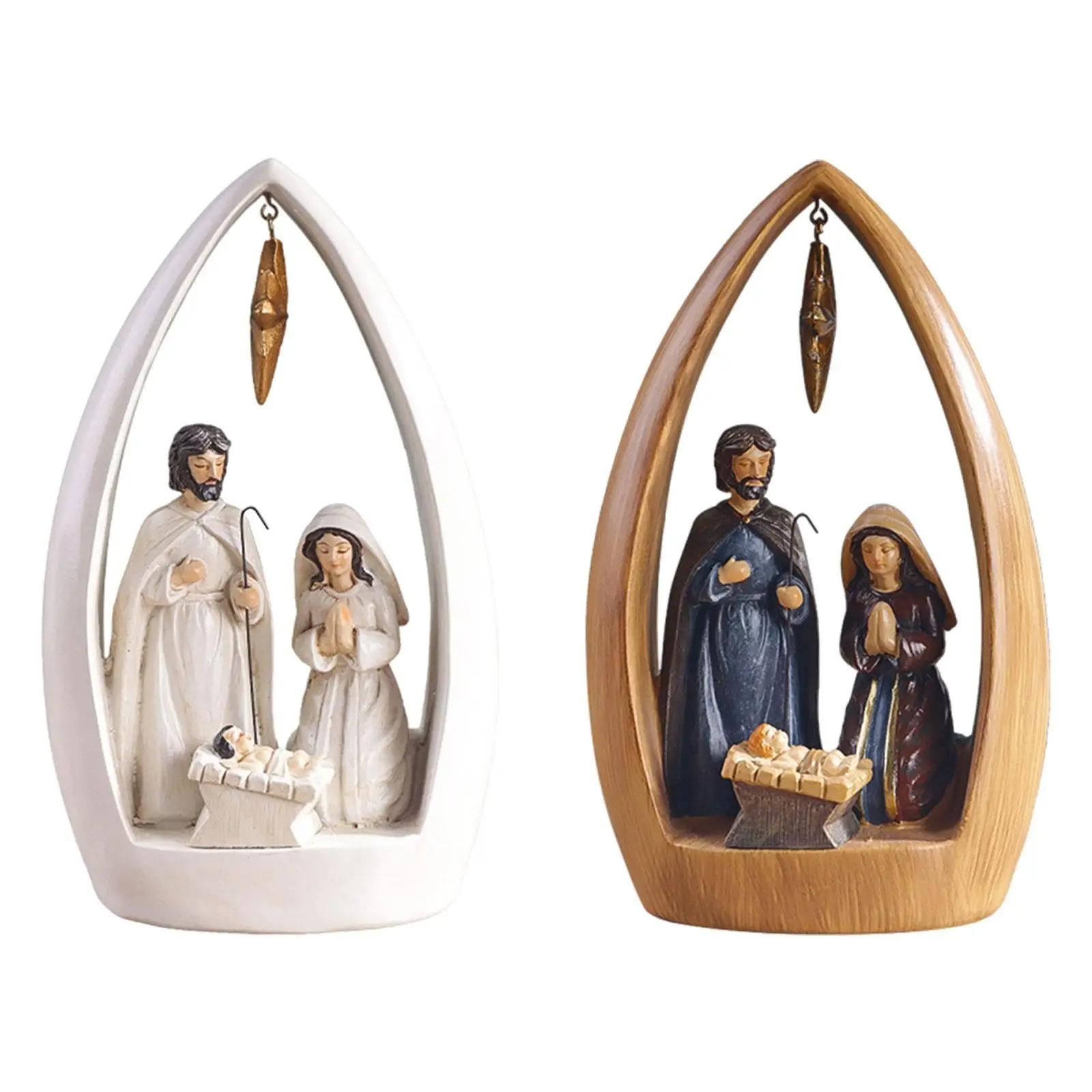 Nativity Scene Figurine Christmas Desktop Statue Religious Collection Gift Tabletop Sculpture for Desk Office Bookshelf Decor
