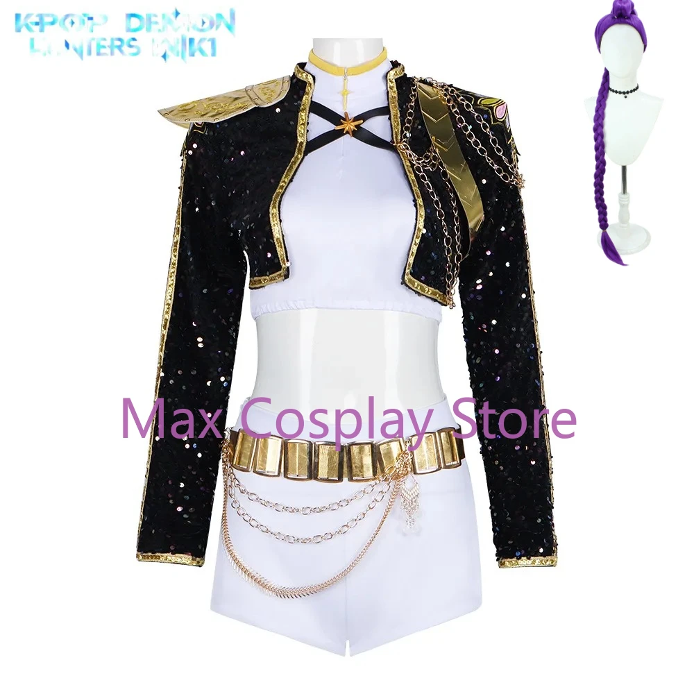 

Adult Kids Halloween Rumi Cosplay Costume Black Gold Stage Costume Kpop Demon Hunters Uniform Performance Party Zoey Mira Sets