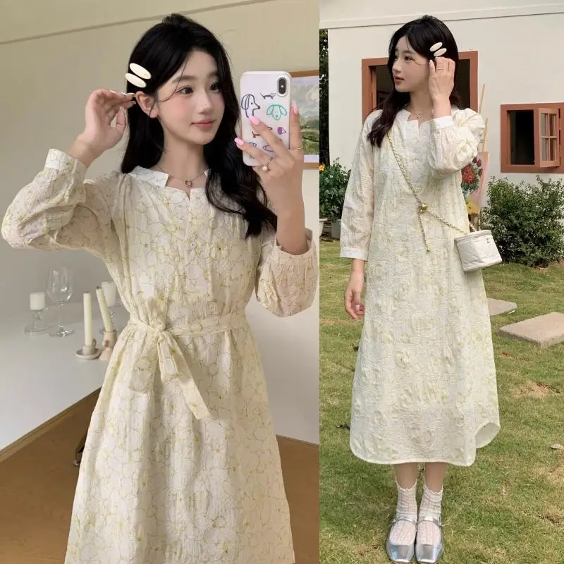 2024 Spring Japanese Pregnant Women's Jacquard Dress Loose Fitting Two-piece Set Strap Dress+Floral Dress Maternity Twinset Suit