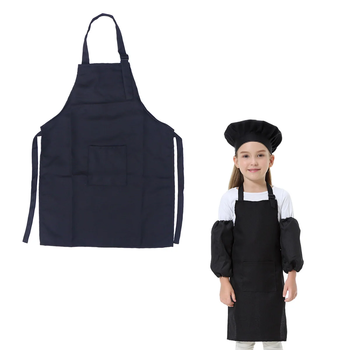 3 pezzi da cucina per bambini, grembiule da gioco, cappello, manica da cucina, tasca regolabile, set di giochi di ruolo creativi, guanto nero