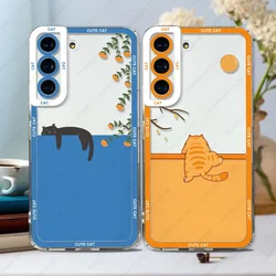 Case For Samsung Galaxy S24 S20 S21 FE S22 S23 Ultra A33 A50 A52 A53 A73 A54 A14 Soft Cover Cute Cat