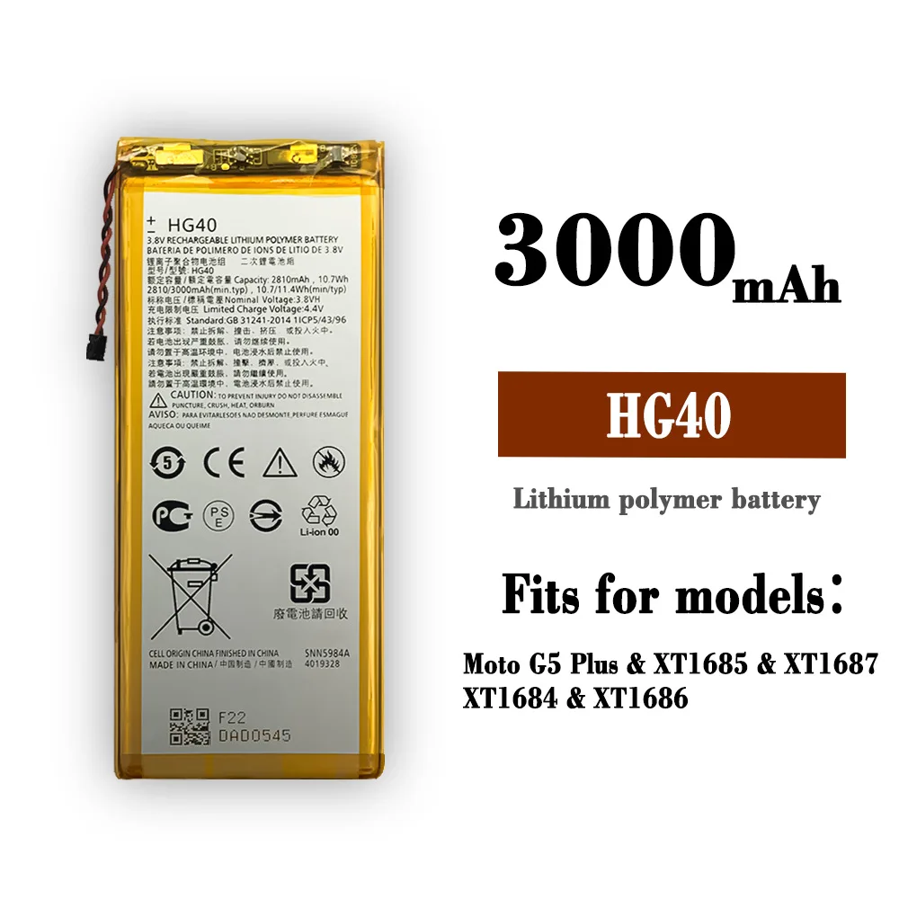 HG40  Replacement battery For Motorola Moto G5 Plus 3000mAh XT1684 XT1685 XT1687 XT1686 Phone Batteries+Tracking number