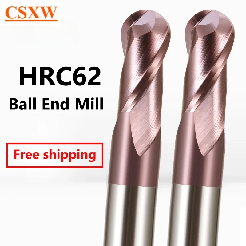 

Ball Nose End Mill HRC62 Tungsten Carbide Cutter CNC Router Bit R0.5 R0.75 R1,R1.25 R2 R3mm -R10mm 2Flute Carbide Slot Drill