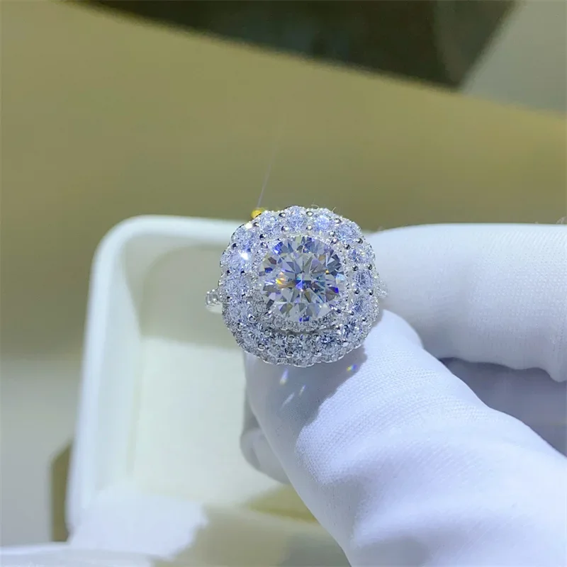 خاتم مويسانيتي معتمد من SACE GRA للنساء ، فضة إسترليني ، خاتم زفاف ، حفلة خطوبة ، مجوهرات راقية ، لون دي ، 2 قيراط