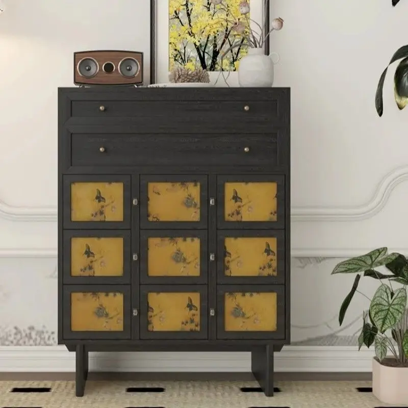 Style médiéval peinture créative concepteur salon salle à manger armoire latérale foyer armoire d'entrée français en bois massif rétro coffre o