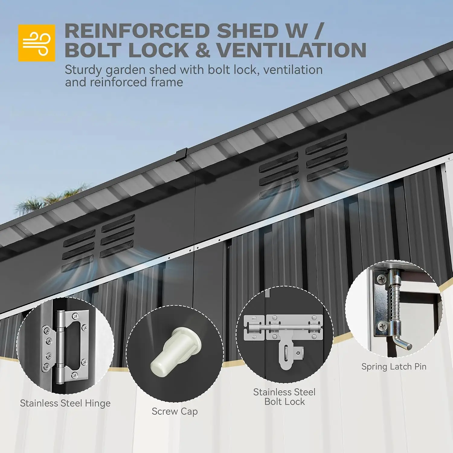 9' x 4' Outdoor Storage Shed with Windows, Lockable Double Doors, Sloped Roof, Heavy-Duty Steel Shed for Garden &, Custom - view 5