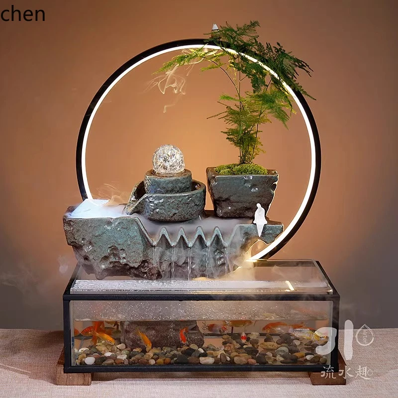 PYH Modern Simple Light Luxury Premium Water Flow Device Desktop Office Fish Tank Living Room Modern Ornament