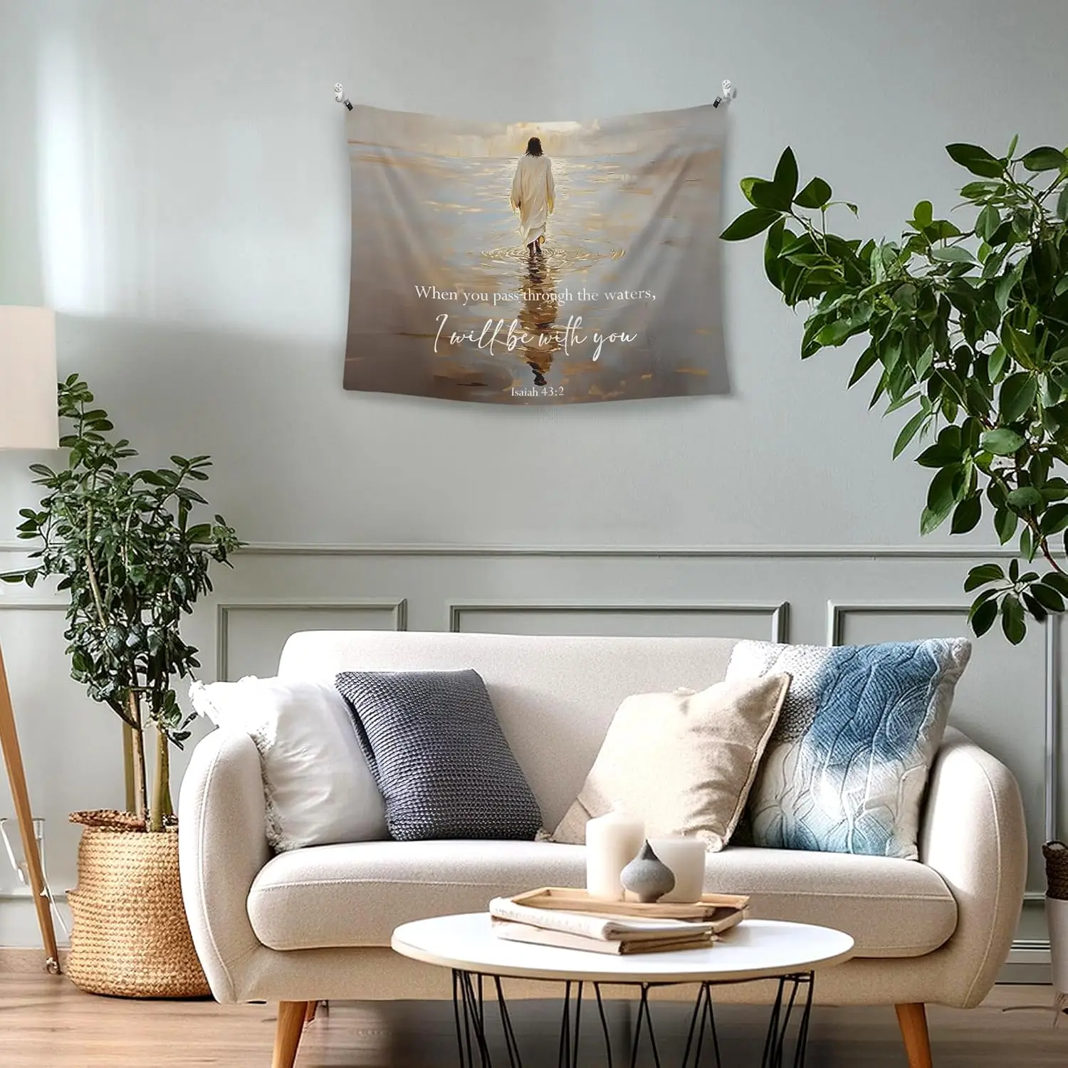 Spiritual Bible Verse Wall Tapestry Isaiah 43:2 Christian Scripture Quote Religious Decor Polyester Canvas Print Motivational Ho