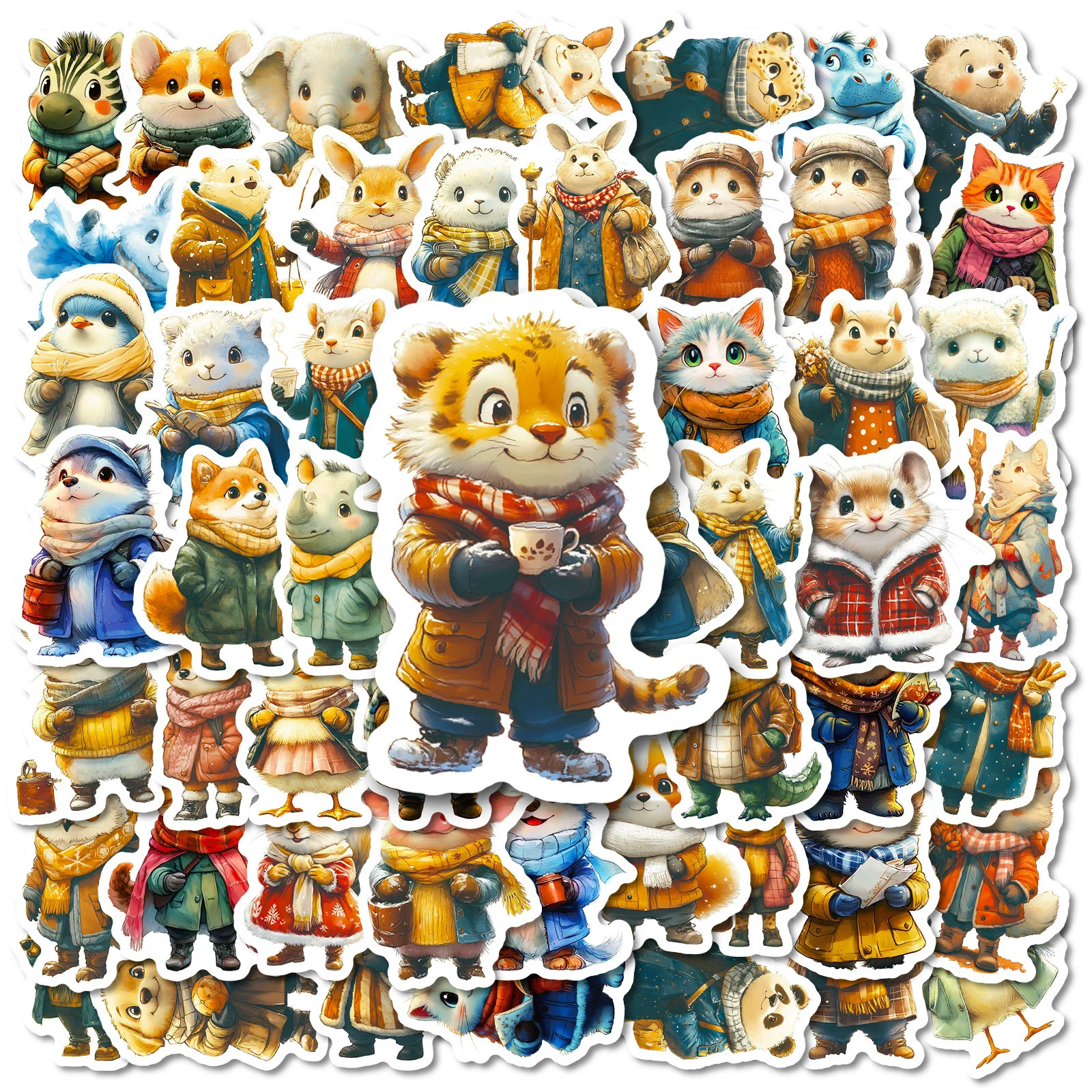 56 Buah/Set Stiker Hewan Menggemaskan - Stiker Tahan Air Tema Musim Dingin Dekorasi DIY Gaya Jepang untuk Koper Laptop