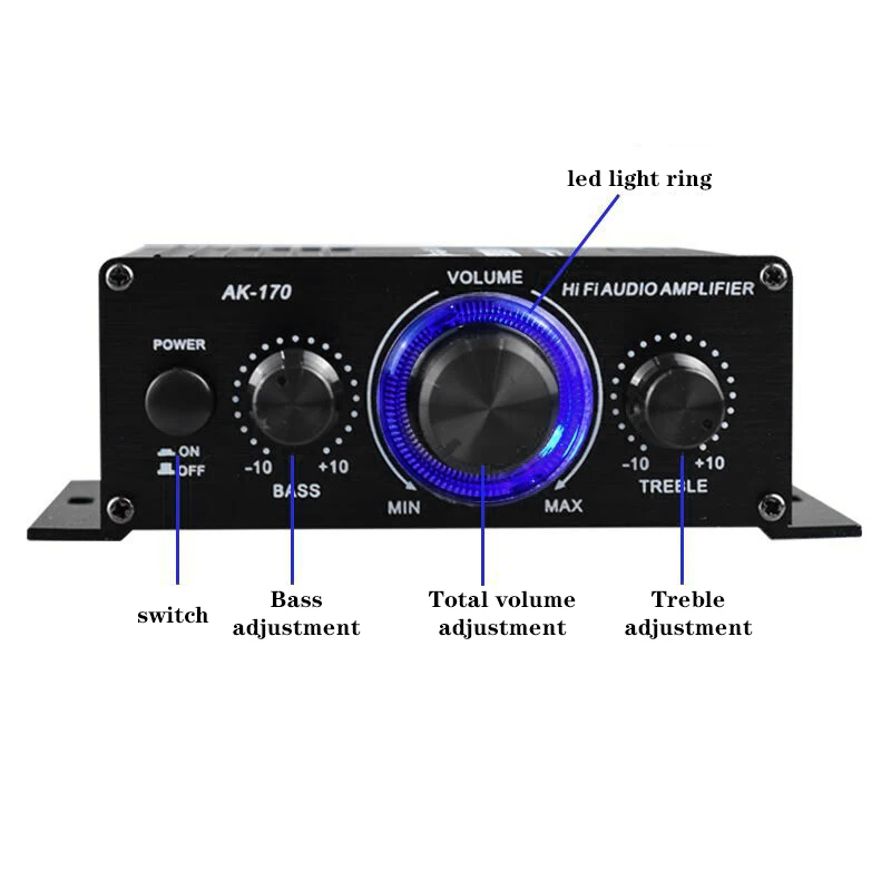 Car Audio Amplificador HIFI Audio Power Amplifier Stereo Amplifiers FM Radio Stereo Amplifiers 12V 2CH