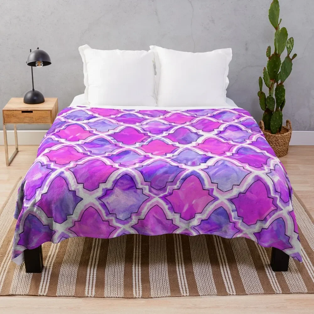 

Marrakesh Inspired Moroccan In Purple & Magenta Throw Blanket Air Conditioner Soft Blanket for Office Home