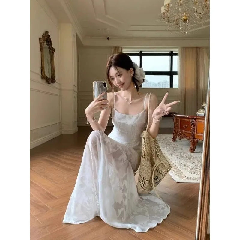 Women Dresses 2026 halter seaside exuding summer mesh combination accentuates waist long dresses women's clothing vestidoes