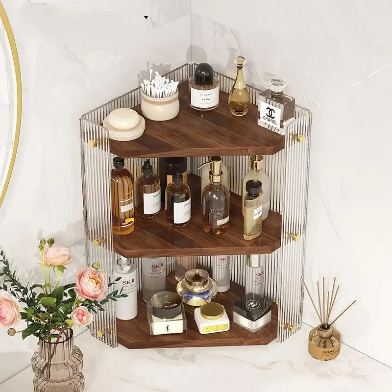 

Home Bathroom Modern Simplicity Acrylic Solid Wood Triangle Storage Rack Tabletop Multi-Layer Cosmetics Sundries Stand