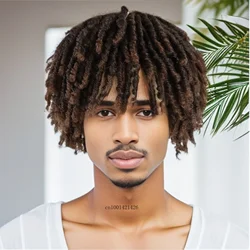 Pelucas de cabello sintético para hombres, Media peluca Afro rizada, Ombre con flequillo, peluca trenzada corta, cabello trenzado de ganchillo, rastas